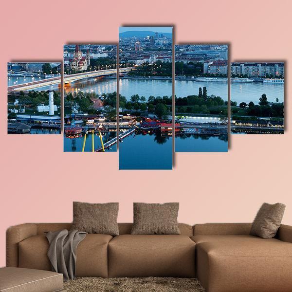 Vienna View At Night Canvas Wall Art-5 Star-Gallery Wrap-62" x 32"-Tiaracle