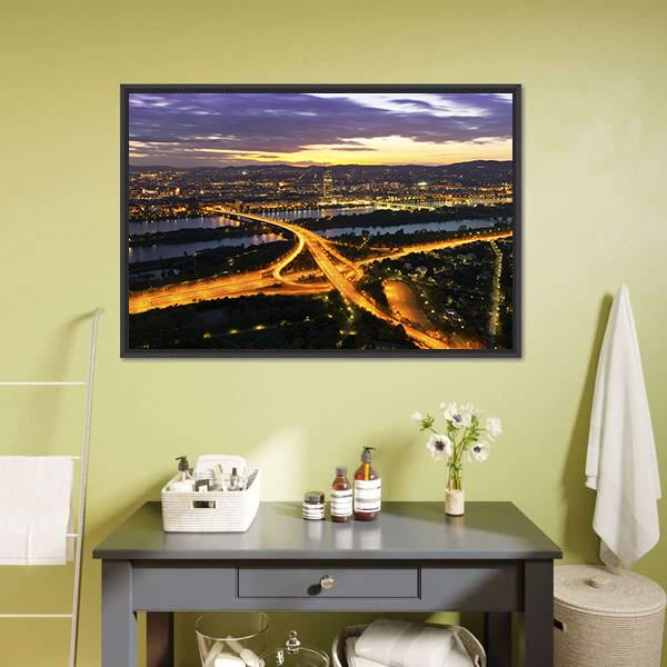 Vienna With Danube River Canvas Wall Art-5 Horizontal-Gallery Wrap-22" x 12"-Tiaracle