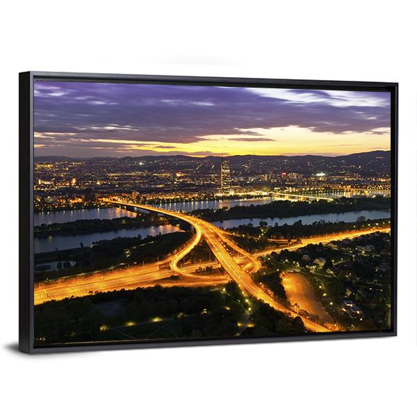 Vienna With Danube River Canvas Wall Art-5 Horizontal-Gallery Wrap-22" x 12"-Tiaracle