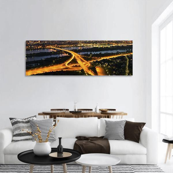 Vienna With Danube River Panoramic Canvas Wall Art-3 Piece-25" x 08"-Tiaracle