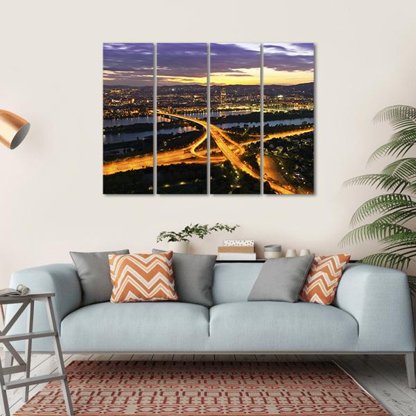 Vienna With Danube River Canvas Wall Art-4 Horizontal-Gallery Wrap-34" x 24"-Tiaracle