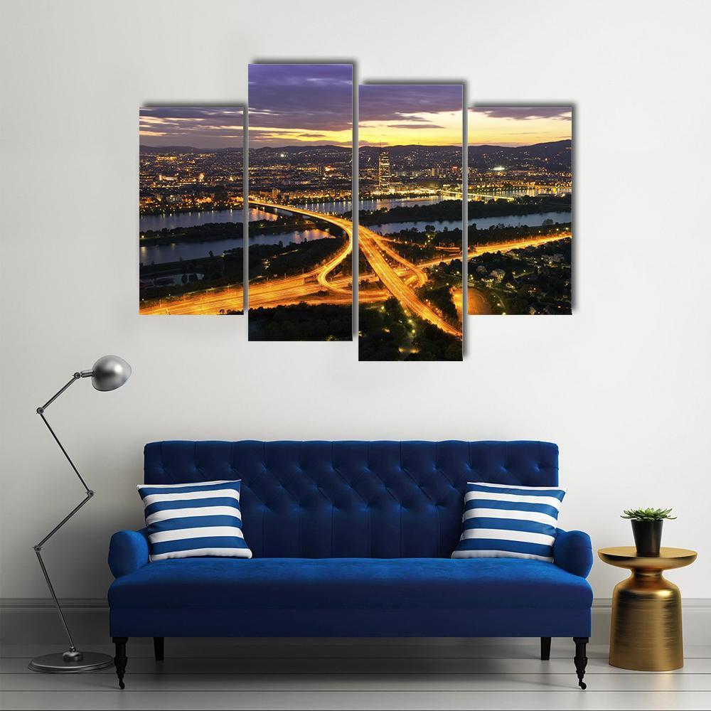 Vienna With Danube River Canvas Wall Art-3 Horizontal-Gallery Wrap-37" x 24"-Tiaracle