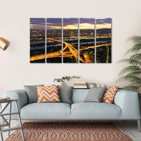 Vienna With Danube River Canvas Wall Art-5 Horizontal-Gallery Wrap-22" x 12"-Tiaracle