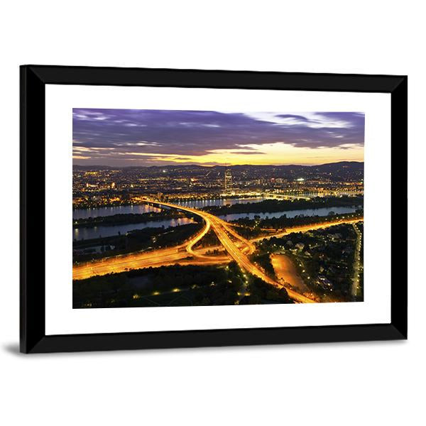 Vienna With Danube River Panoramic Canvas Wall Art-1 Piece-36" x 12"-Tiaracle