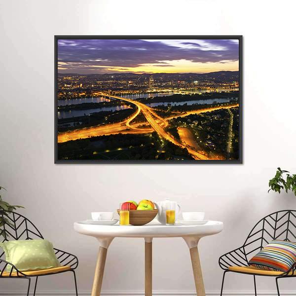 Vienna With Danube River Panoramic Canvas Wall Art-1 Piece-36" x 12"-Tiaracle