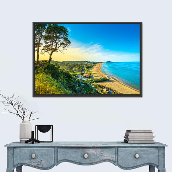 Vieste And Pizzomunno Beach View Canvas Wall Art-1 Piece-Floating Frame-24&quot; x 16&quot;-Tiaracle