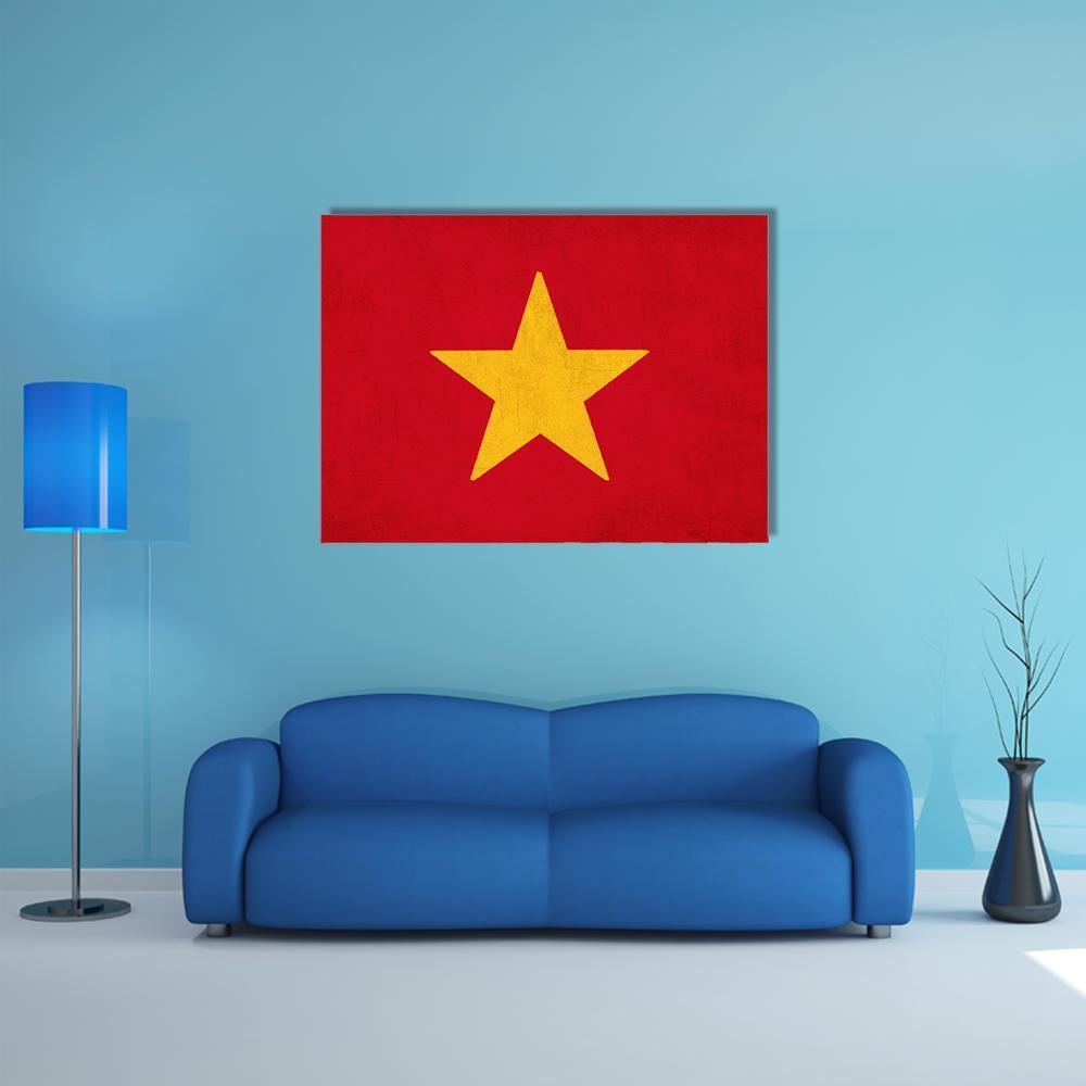 Vietnam Flag with Vintage Texture Canvas Wall Art in red and yellow, single panel hung on a wall