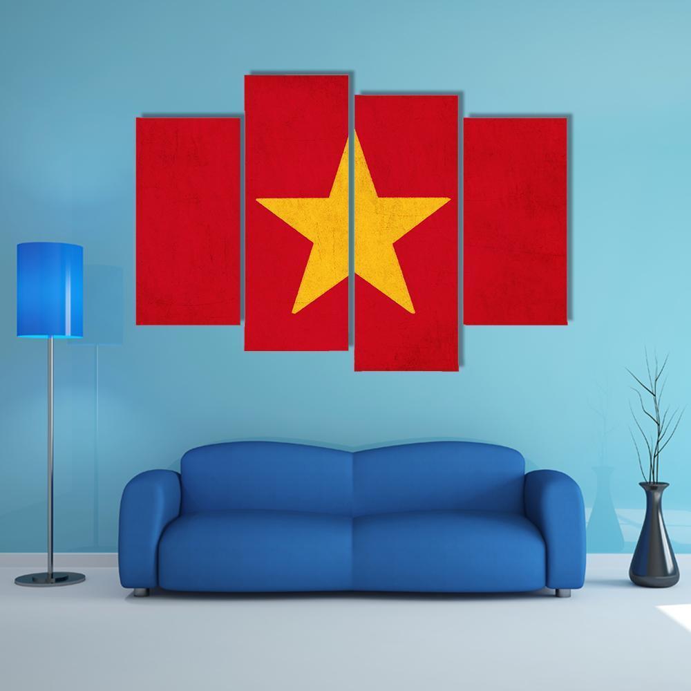 Vietnam Flag Canvas Wall Art-5 Star-Gallery Wrap-62" x 32"-Tiaracle