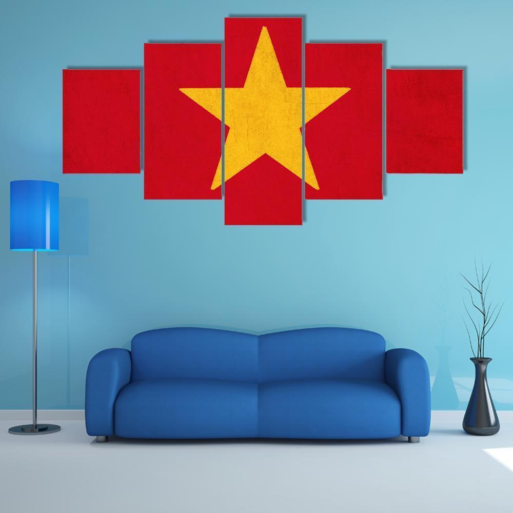 Vietnam Flag Canvas Wall Art-5 Star-Gallery Wrap-62" x 32"-Tiaracle