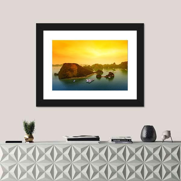 Vietnam Halong Bay At Sunset Canvas Wall Art-1 Piece-Framed Print-30" x 20"-Tiaracle