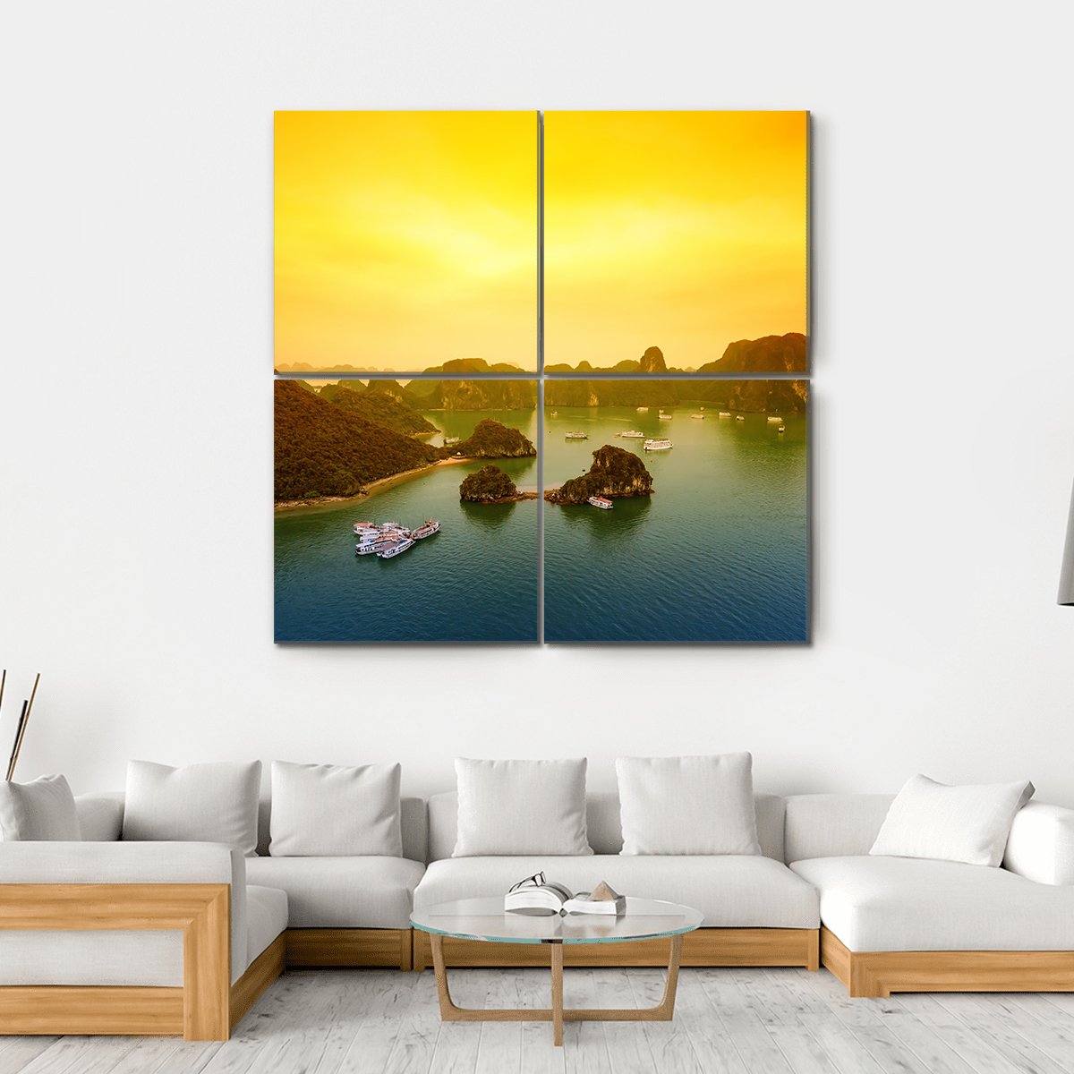 Vietnam Halong Bay At Sunset Canvas Wall Art-4 Square-Gallery Wrap-17" x 17"-Tiaracle