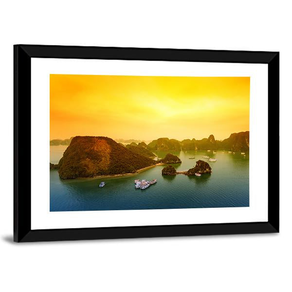 Vietnam Halong Bay At Sunset Canvas Wall Art-3 Horizontal-Gallery Wrap-25" x 16"-Tiaracle