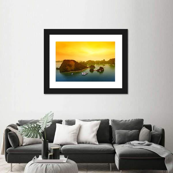 Vietnam Halong Bay At Sunset Canvas Wall Art-5 Horizontal-Gallery Wrap-22" x 12"-Tiaracle
