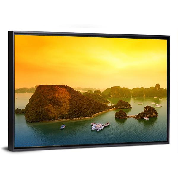 Vietnam Halong Bay At Sunset Canvas Wall Art-5 Horizontal-Gallery Wrap-22" x 12"-Tiaracle