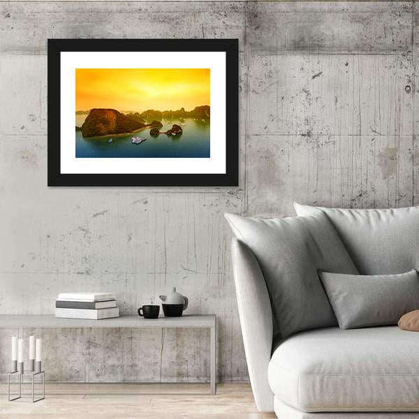 Vietnam Halong Bay At Sunset Canvas Wall Art-3 Horizontal-Gallery Wrap-25" x 16"-Tiaracle