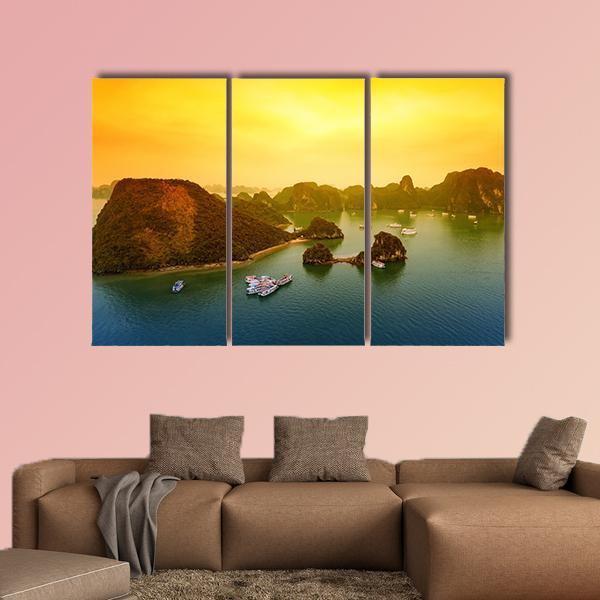 Vietnam Halong Bay At Sunset Canvas Wall Art-3 Horizontal-Gallery Wrap-37" x 24"-Tiaracle
