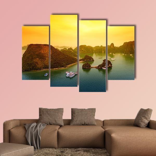 Vietnam Halong Bay At Sunset Canvas Wall Art-4 Pop-Gallery Wrap-50" x 32"-Tiaracle