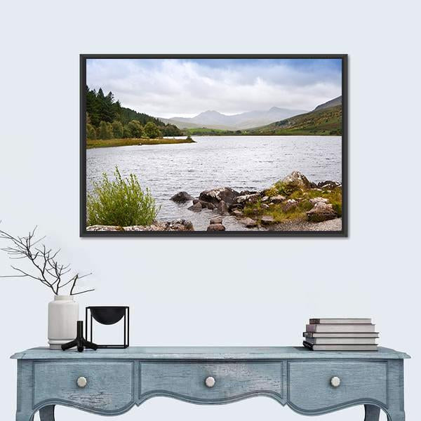 View Along Llyyn Mymbyr Canvas Wall Art-1 Piece-Floating Frame-24" x 16"-Tiaracle