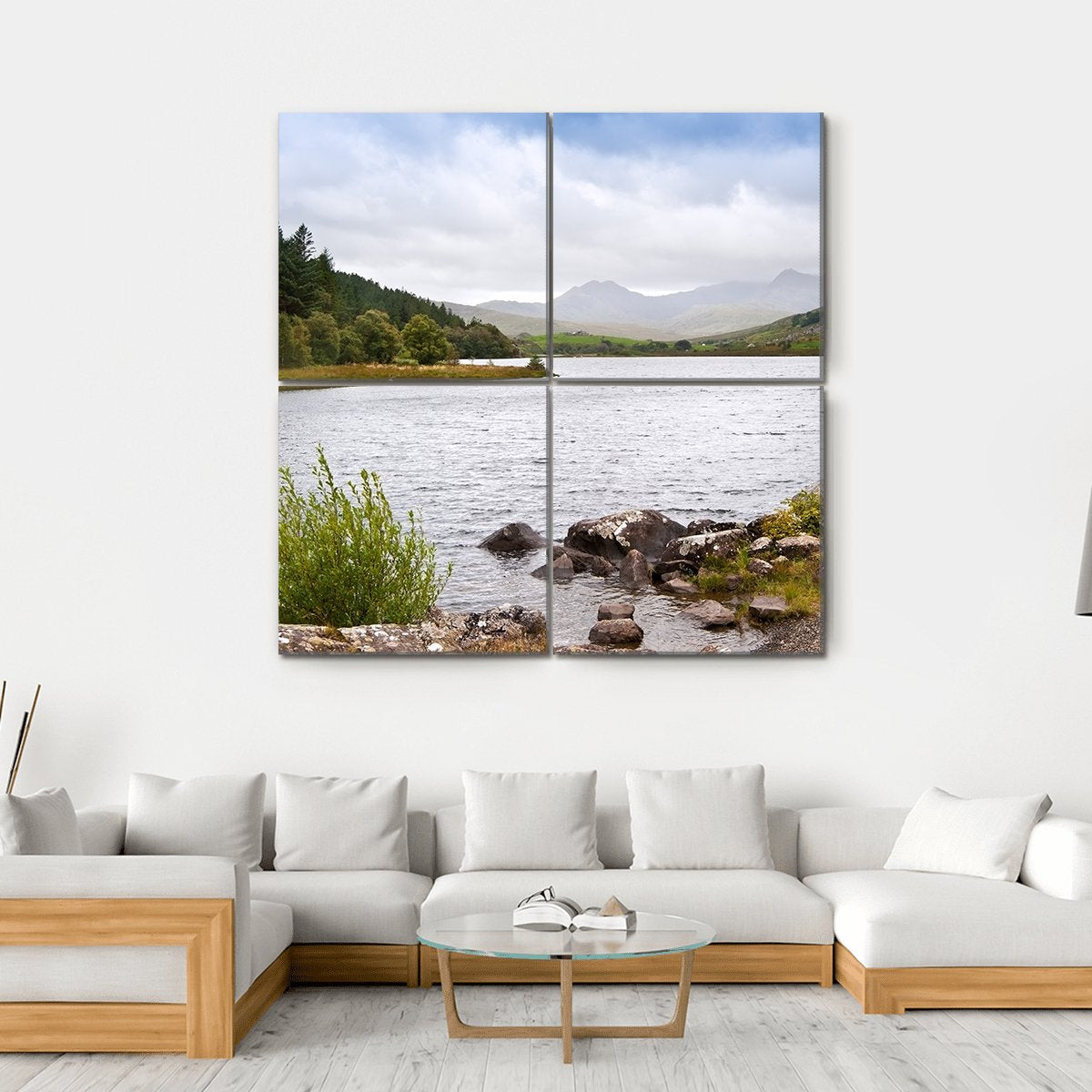 View Along Llyyn Mymbyr Canvas Wall Art-4 Square-Gallery Wrap-17" x 17"-Tiaracle