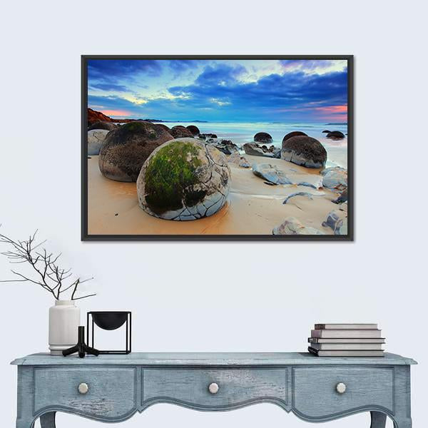 View At Moeraki Boulder Canvas Wall Art-1 Piece-Floating Frame-24" x 16"-Tiaracle