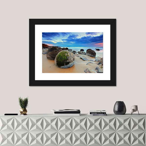 View At Moeraki Boulder Canvas Wall Art-1 Piece-Framed Print-20" x 16"-Tiaracle