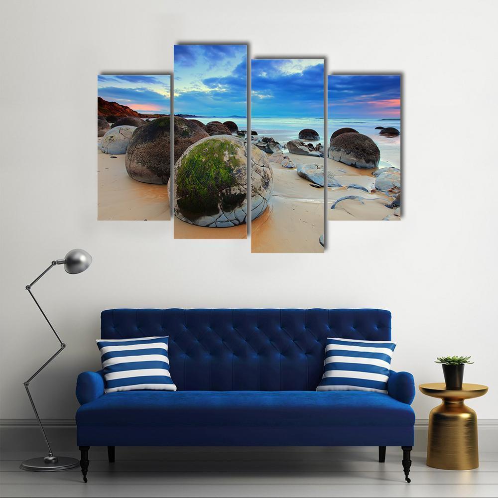 View At Moeraki Boulder Canvas Wall Art-4 Pop-Gallery Wrap-50" x 32"-Tiaracle
