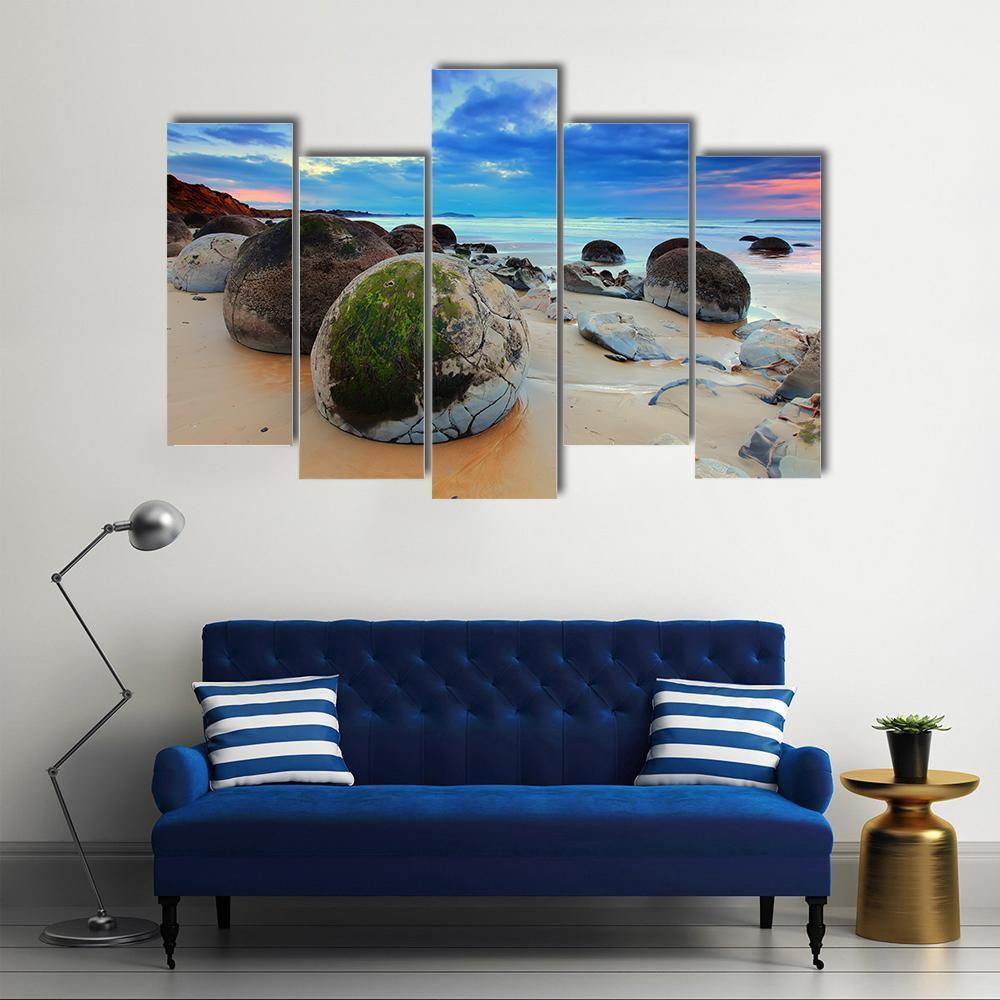 View At Moeraki Boulder Canvas Wall Art-5 Pop-Gallery Wrap-47" x 32"-Tiaracle