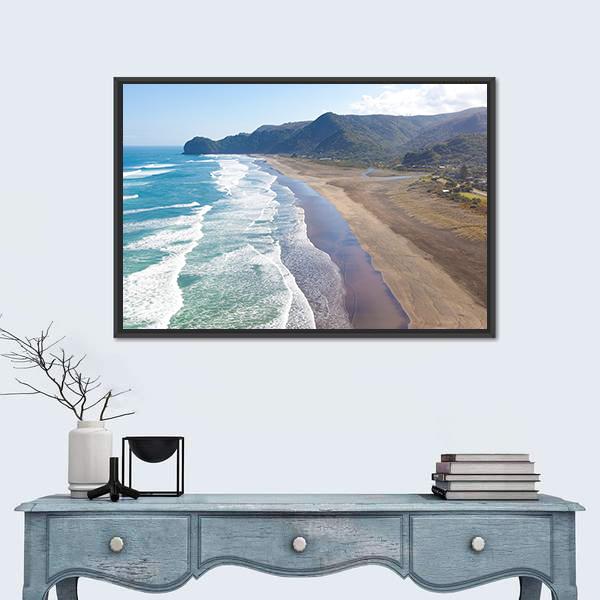 View At Piha Beach Canvas Wall Art-1 Piece-Floating Frame-24" x 16"-Tiaracle