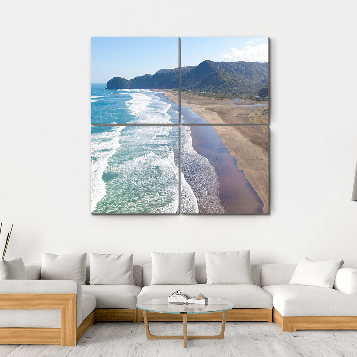 View At Piha Beach Canvas Wall Art-4 Square-Gallery Wrap-17" x 17"-Tiaracle