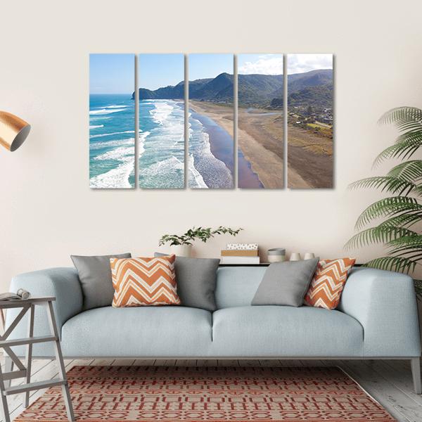 View At Piha Beach Canvas Wall Art-5 Horizontal-Gallery Wrap-22" x 12"-Tiaracle