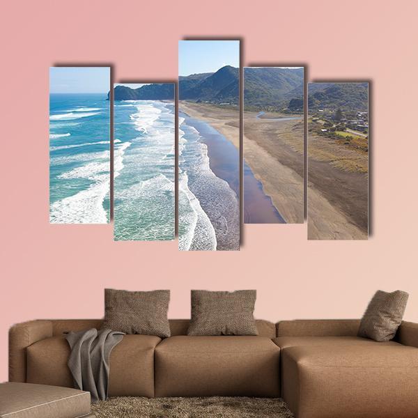 View At Piha Beach Canvas Wall Art-5 Pop-Gallery Wrap-47" x 32"-Tiaracle