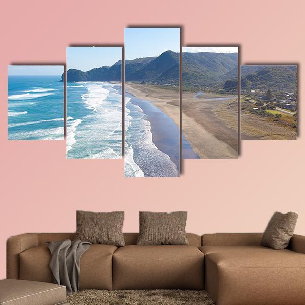 View At Piha Beach Canvas Wall Art-5 Star-Gallery Wrap-62&quot; x 32&quot;-Tiaracle