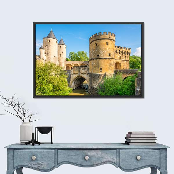 View At The German Gate Bridge In Metz Canvas Wall Art-1 Piece-Floating Frame-24" x 16"-Tiaracle