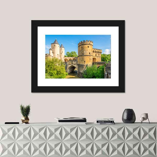 View At The German Gate Bridge In Metz Canvas Wall Art-1 Piece-Framed Print-20" x 16"-Tiaracle