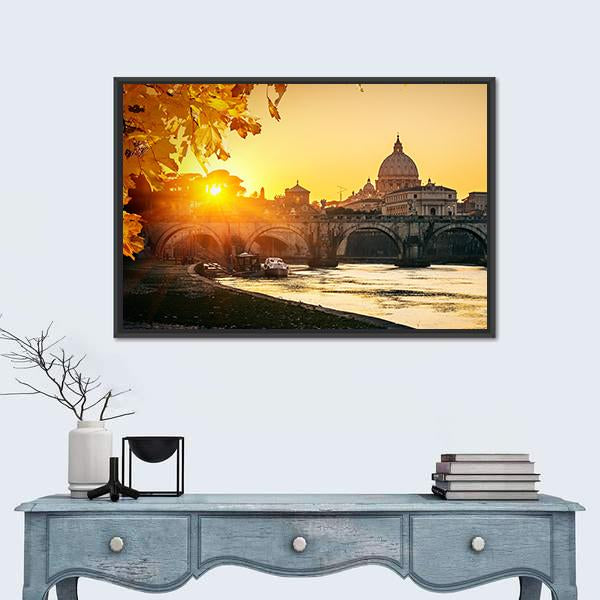 View At Tiber And St Peter Canvas Wall Art-1 Piece-Floating Frame-24" x 16"-Tiaracle
