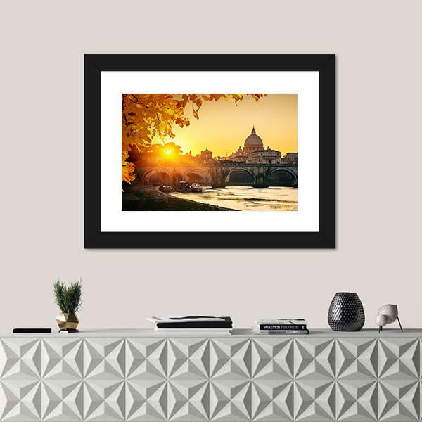 View At Tiber And St Peter Canvas Wall Art-1 Piece-Framed Print-20" x 16"-Tiaracle