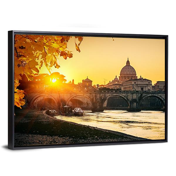 View At Tiber And St Peter Canvas Wall Art-3 Horizontal-Gallery Wrap-25" x 16"-Tiaracle