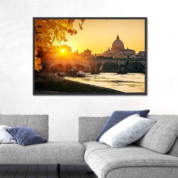 View At Tiber And St Peter Canvas Wall Art-3 Horizontal-Gallery Wrap-25" x 16"-Tiaracle