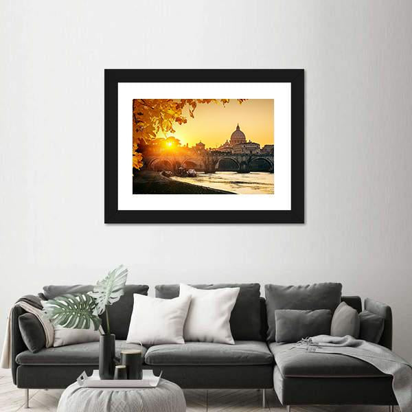 View At Tiber And St Peter Canvas Wall Art-3 Horizontal-Gallery Wrap-25" x 16"-Tiaracle