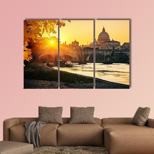 View At Tiber And St Peter Canvas Wall Art-3 Horizontal-Gallery Wrap-25" x 16"-Tiaracle