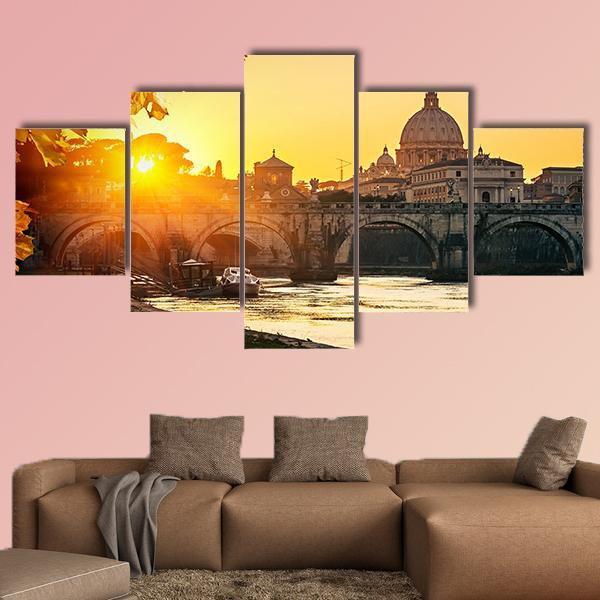 View At Tiber And St Peter Canvas Wall Art-5 Star-Gallery Wrap-62" x 32"-Tiaracle