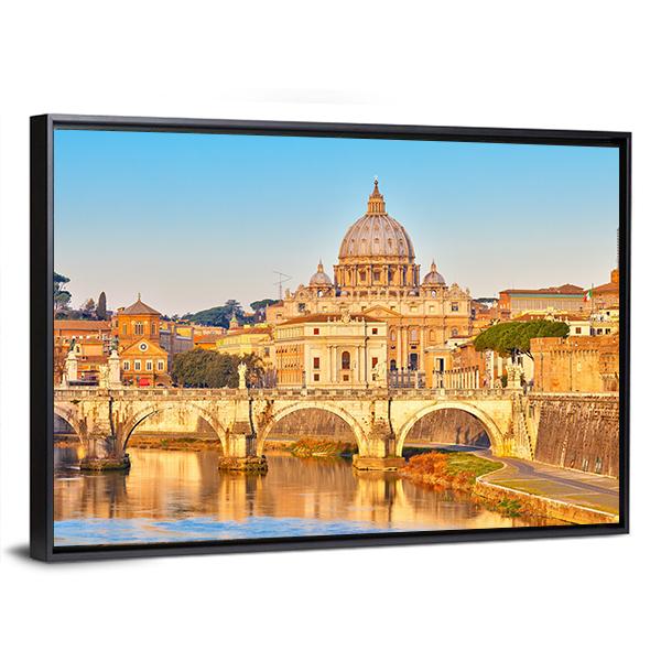 View At Tiber And St Peter Vatican Rome Italy Canvas Wall Art-3 Horizontal-Gallery Wrap-25" x 16"-Tiaracle