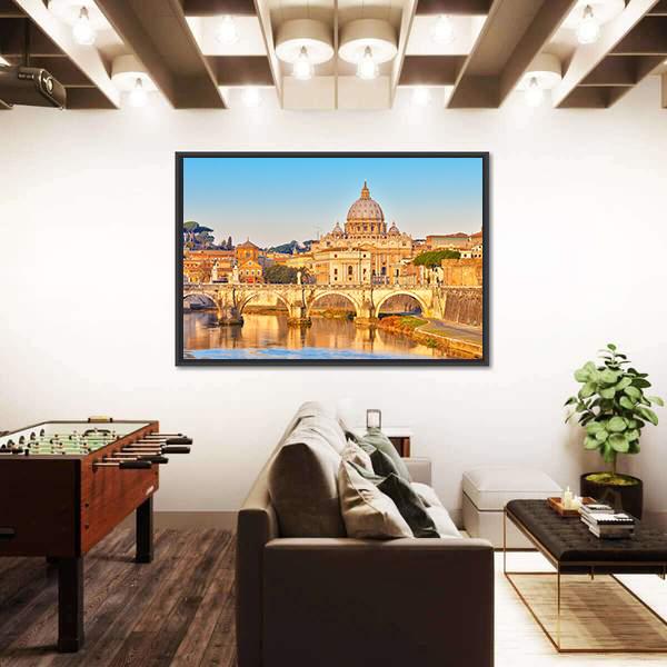 View At Tiber And St Peter Vatican Rome Italy Canvas Wall Art-3 Horizontal-Gallery Wrap-25" x 16"-Tiaracle