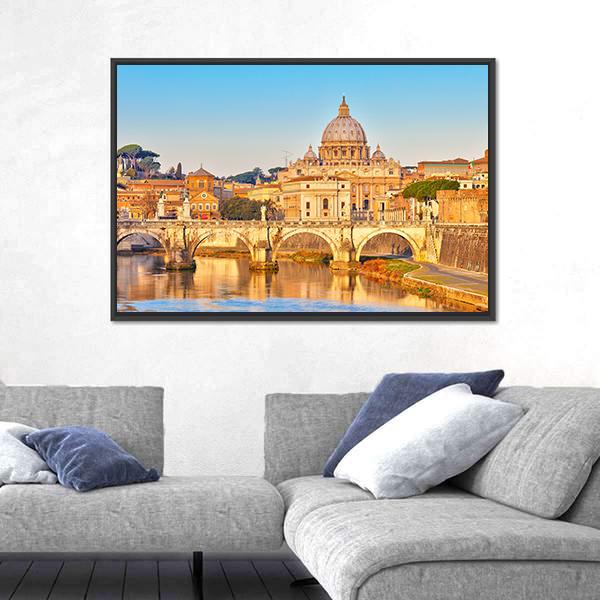 View At Tiber And St Peter Vatican Rome Italy Canvas Wall Art-3 Horizontal-Gallery Wrap-25" x 16"-Tiaracle
