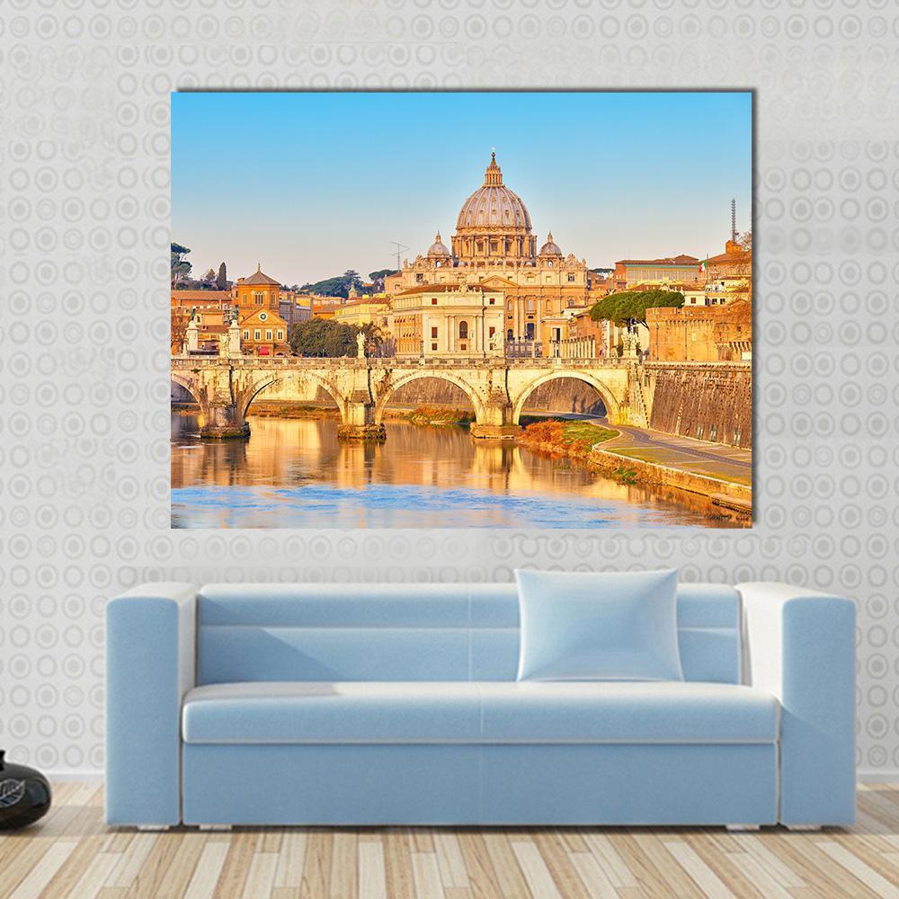 View At Tiber And St Peter Vatican Rome Italy Canvas Wall Art-1 Piece-Gallery Wrap-48" x 32"-Tiaracle