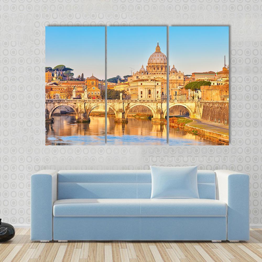 View At Tiber And St Peter Vatican Rome Italy Canvas Wall Art-3 Horizontal-Gallery Wrap-37" x 24"-Tiaracle