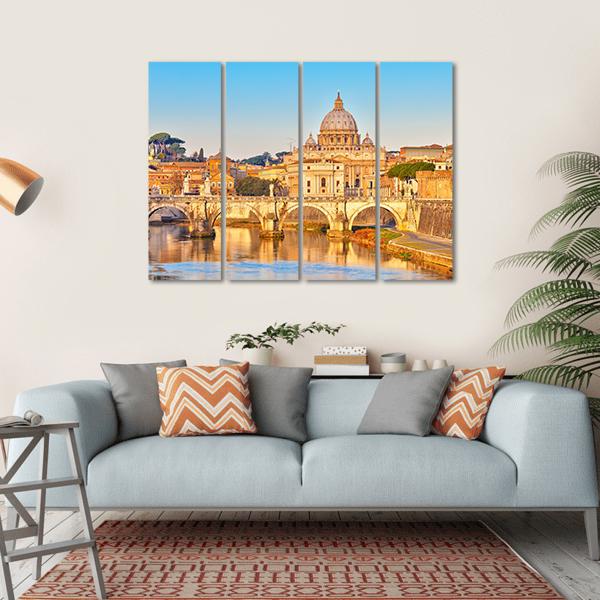 View At Tiber And St Peter Vatican Rome Italy Canvas Wall Art-4 Horizontal-Gallery Wrap-34" x 24"-Tiaracle