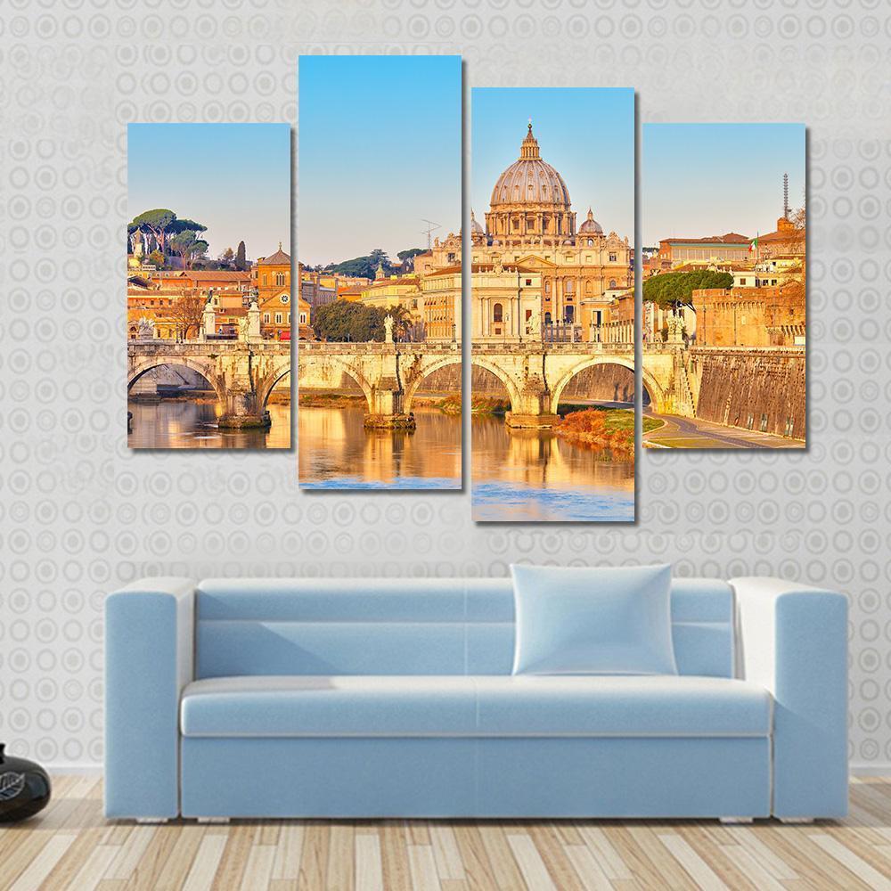View At Tiber And St Peter Vatican Rome Italy Canvas Wall Art-4 Pop-Gallery Wrap-50" x 32"-Tiaracle