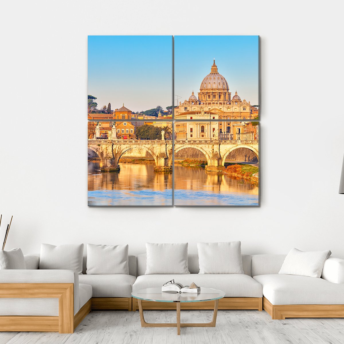 View At Tiber And St Peter Vatican Rome Italy Canvas Wall Art-4 Square-Gallery Wrap-17" x 17"-Tiaracle
