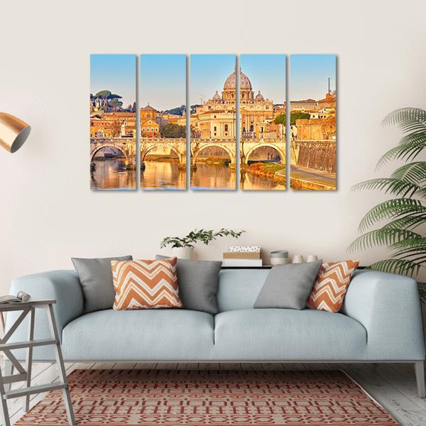 View At Tiber And St Peter Vatican Rome Italy Canvas Wall Art-5 Horizontal-Gallery Wrap-22" x 12"-Tiaracle